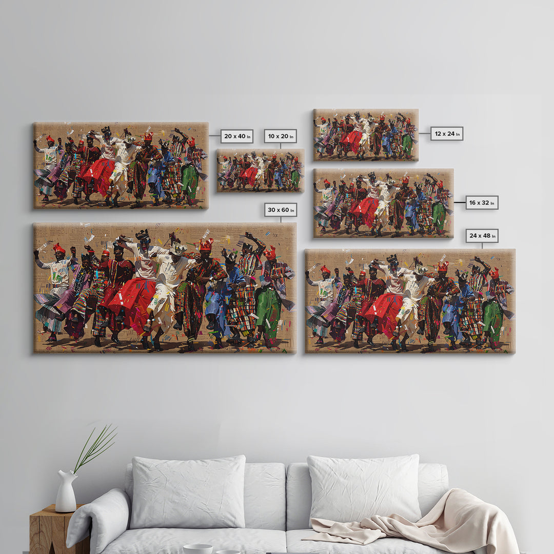Traditional African Dance Ceremony Wall Art, Colorful Tribal Festival Print, Afrocentric Culture Decor, Patterned Costume Canvas