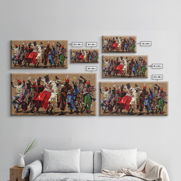 Traditional African Dance Ceremony Wall Art, Colorful Tribal Festival Print, Afrocentric Culture Decor, Patterned Costume Canvas