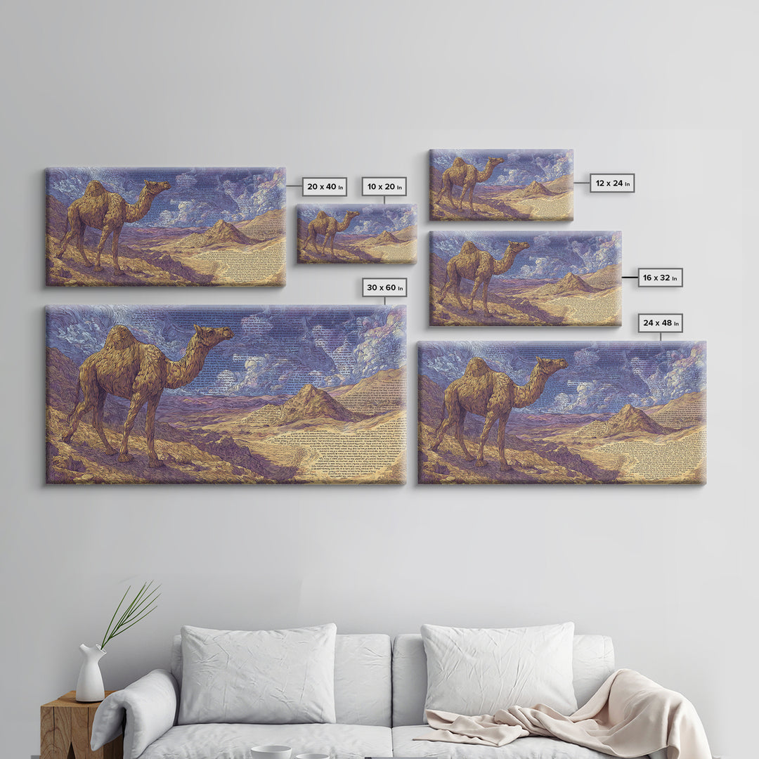 Painterly Camel In Purple Desert Landscape, African Safari Art Framed Canvas Print, Serengeti Wall Art, Travel Decor Gift