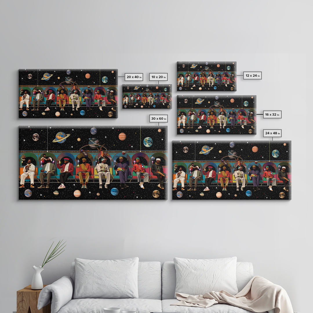 Black Travelers On Cosmic Subway Framed Canvas Print, Afrofuturism Decor, African American Art, Space Wall Decor Gift For Him