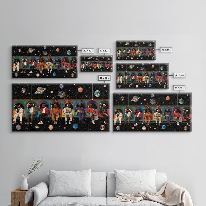 Black Travelers On Cosmic Subway Framed Canvas Print, Afrofuturism Decor, African American Art, Space Wall Decor Gift For Him
