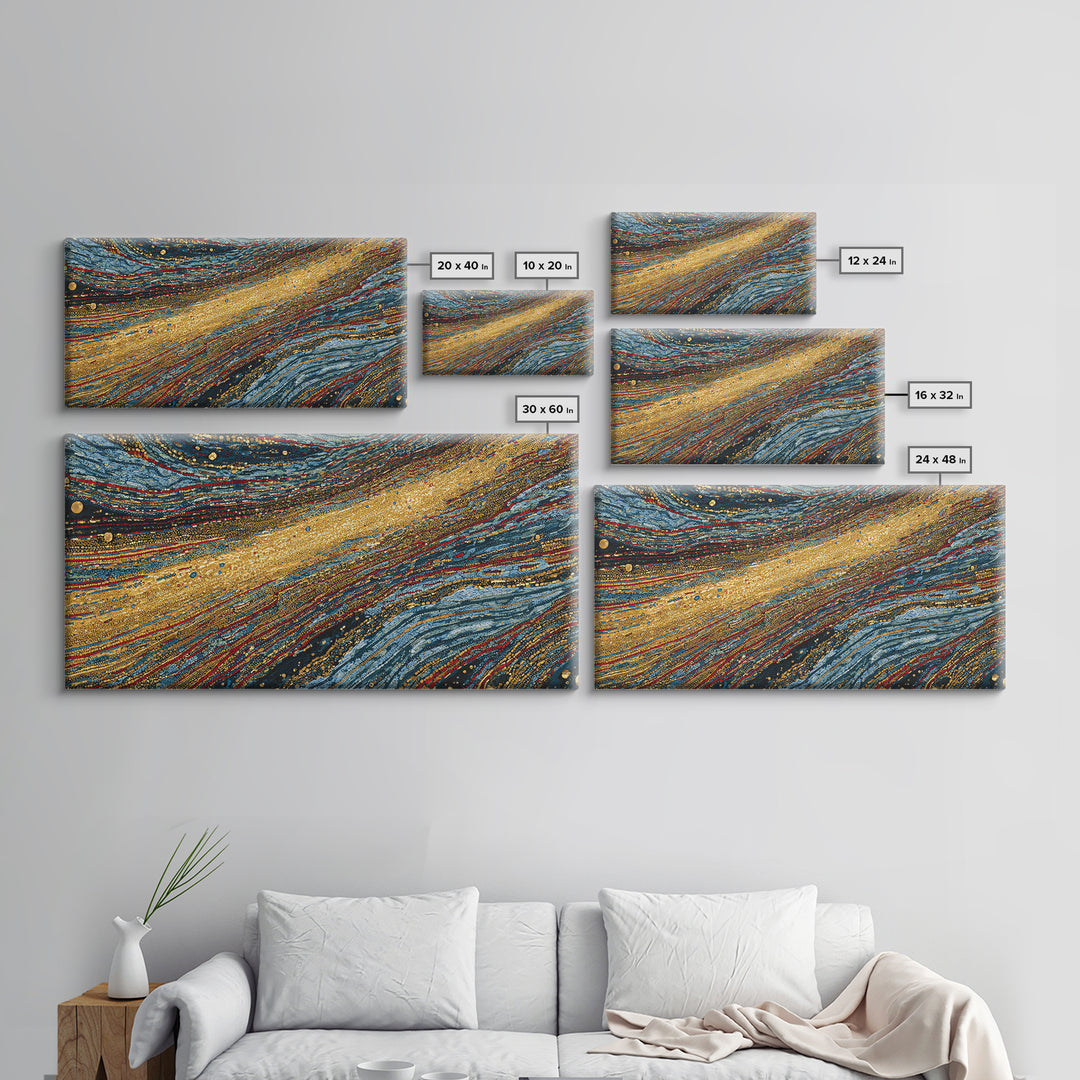 Gold And Teal Flowing Abstract Wall Art, Textured Art Print, Modern Canvas Art, Luxury Home Decor, Large Wall Decor Gift