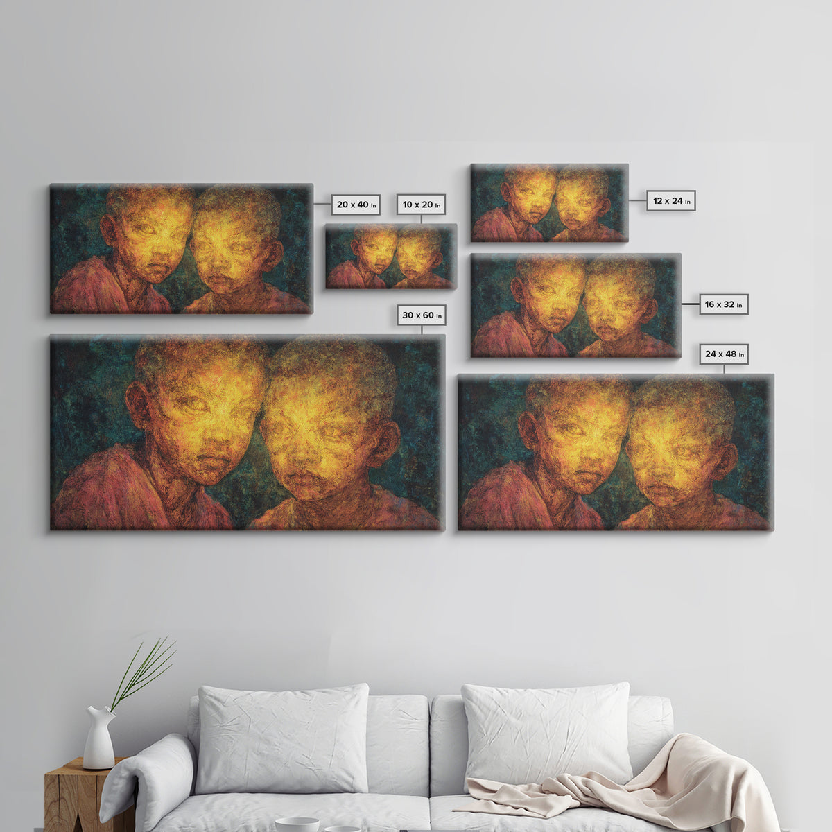 Glowing Portrait Of Two African Children Wall Art, Black People Art, Cultural Art Print, Emotional Contemporary Canvas Decor