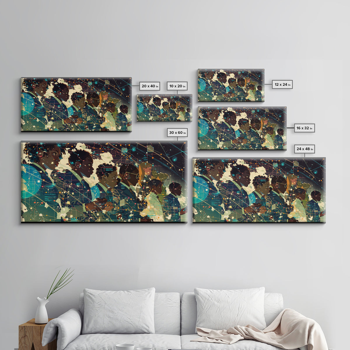 Afrofuturist African Students In Digital Network Canvas Print, Black Girl Art, Modern Black Art, Office Decor, Digital Wall Art