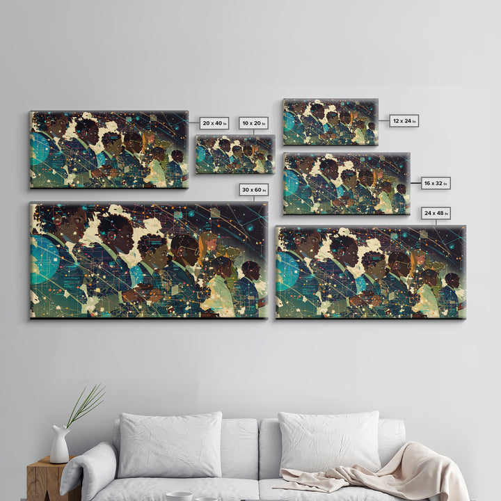 Afrofuturist African Students In Digital Network Canvas Print, Black Girl Art, Modern Black Art, Office Decor, Digital Wall Art