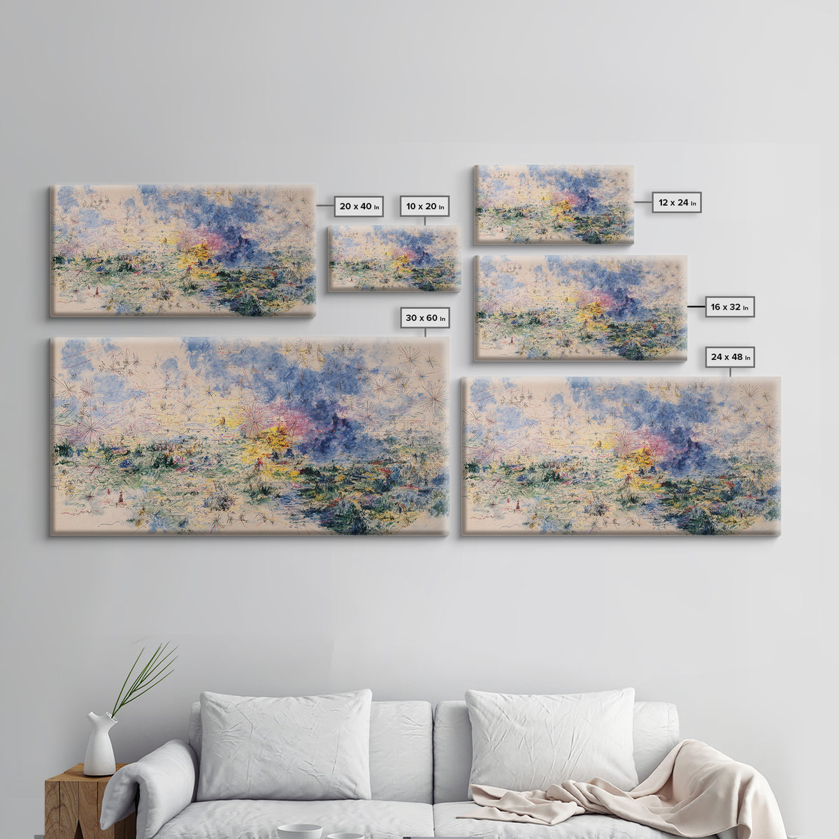 Dreamy Blue Wildflower Meadow Wall Art, Nature Scene Art, Soft Abstract Landscape, Feminine Wall Decor, Large Decor Art Gift
