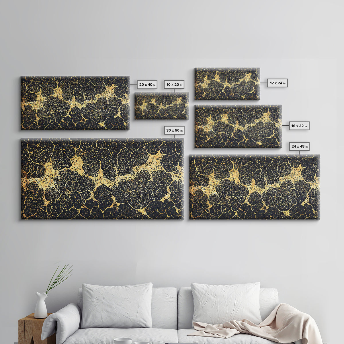 Black And Gold Organic Cell Pattern Canvas Print, Abstract Art, Luxury Canvas Art, Geometric Wall Art, Elegant Home Decor