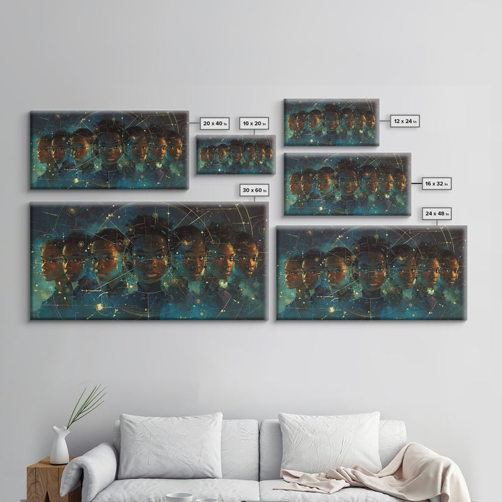 Six Young African Visionaries In Futuristic City Wall Art, Black Boy Art, Afrocentric Art, Modern Portrait Art, Office Decor
