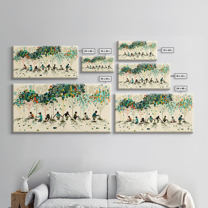 Children Planting Digital Forest Wall Art, African Community Tree Artwork, Modern Afrocentric Decor, Eco Living Room Print