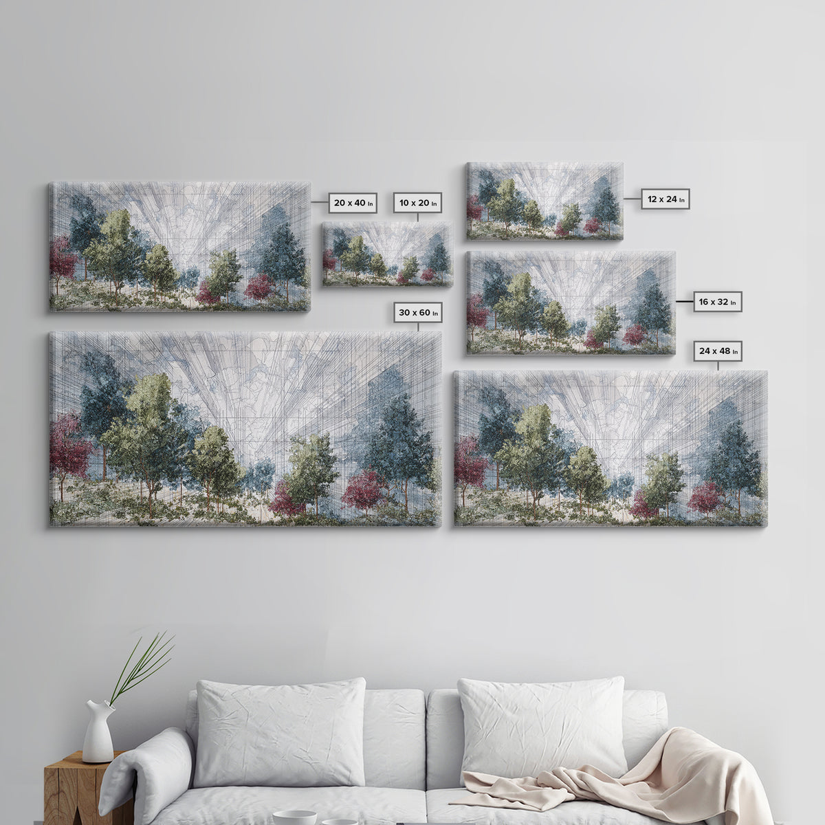 Abstract Urban Forest Canvas Print, Dreamy Nature Scene Art, Modern African Inspired Wall Decor, Blue Green Office Decor