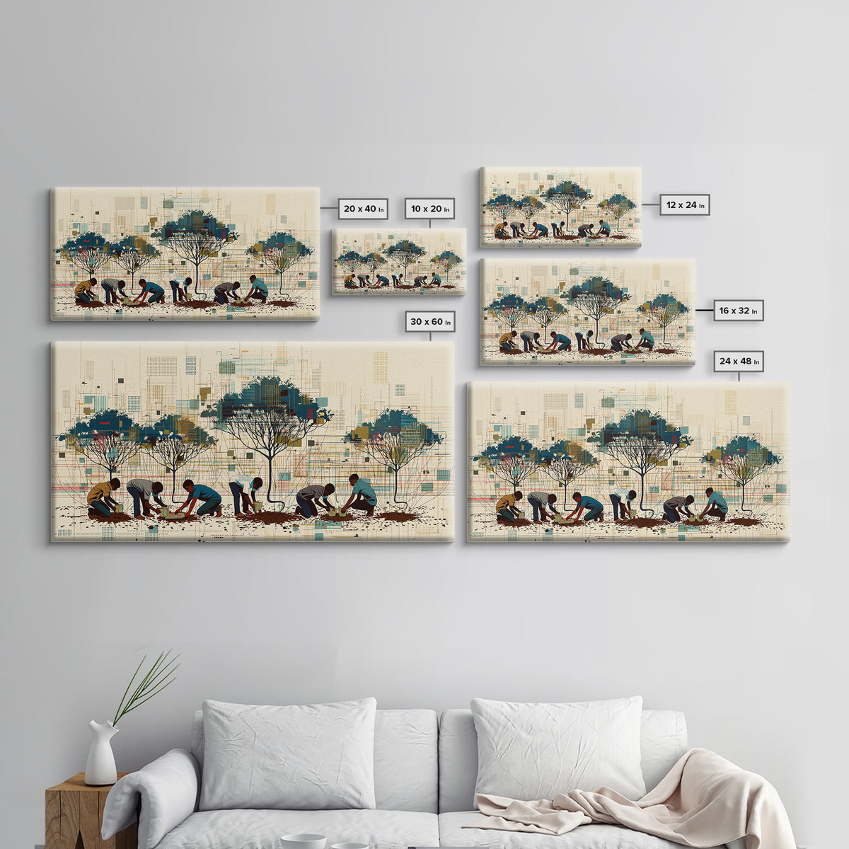 Community Tree Planting Wall Art, African Landscape With Acacia Trees, Modern Afrocentric Print, Cultural Home Decor Gift