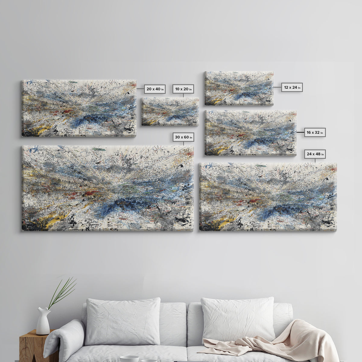 Abstract Blue White Landscape Wall Art, Textured Modern African Inspired Painting, Large Office Decor, Contemporary Print