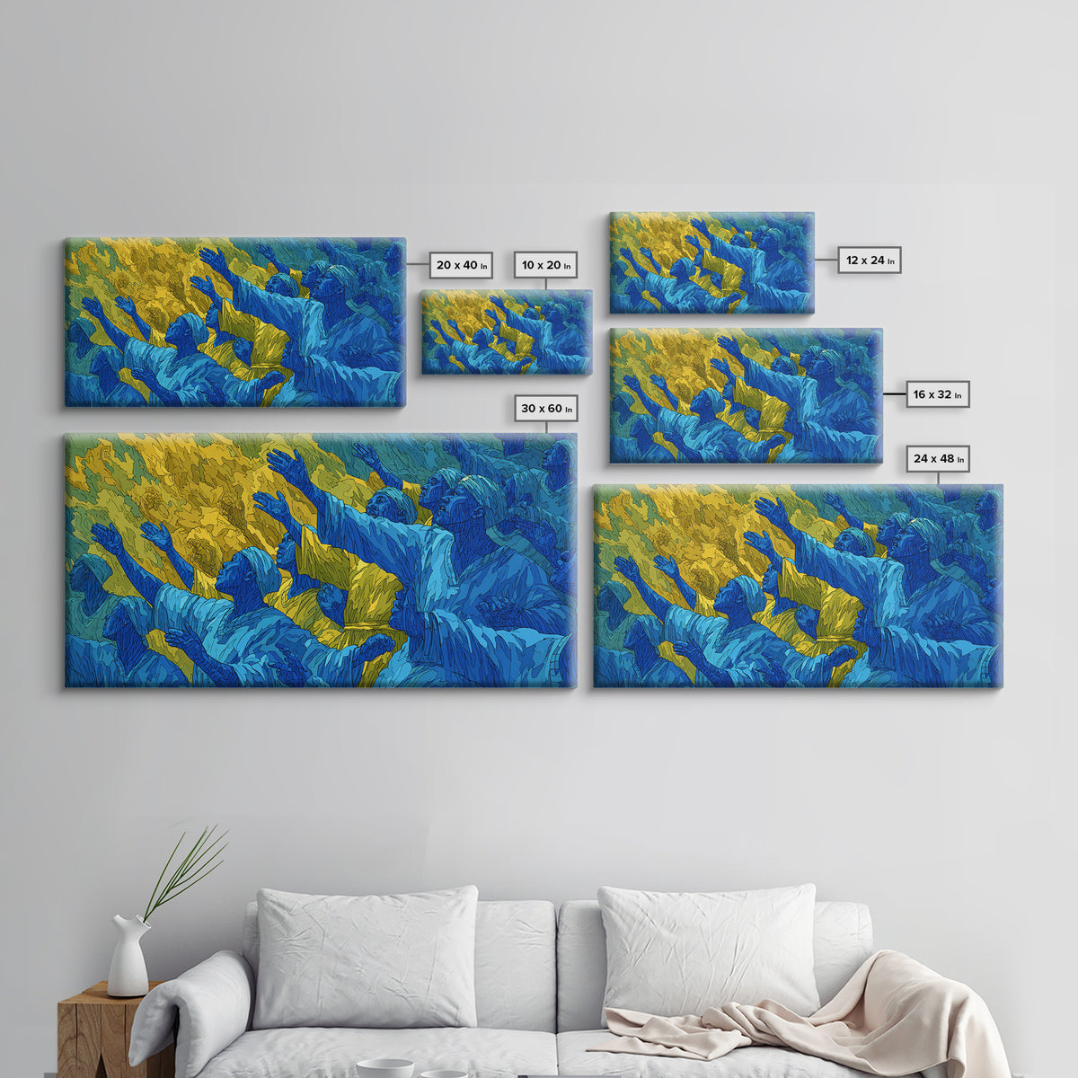 Blue And Gold African Praise Crowd Wall Art, Spiritual Celebration, Afrocentric Cultural Decor, Living Room Home Decor Gift
