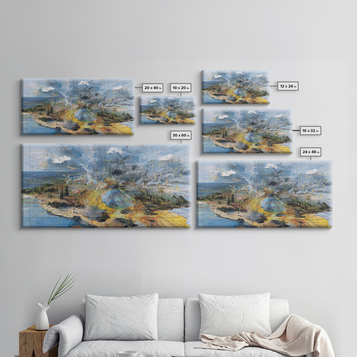 Abstract Coastal African Cityscape Wall Art, Modern Landscape Canvas Decor, Blue Ocean Skyline, Luxury Office Home Decor Gift