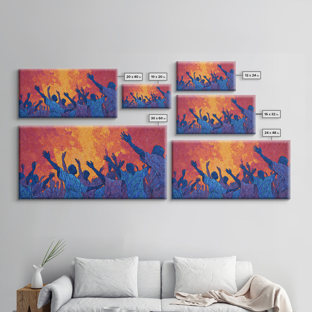 Blue Celebration Crowd Wall Art, African Festival Dance, Abstract African Art, Spiritual Wall Decor, Vibrant Canvas Print