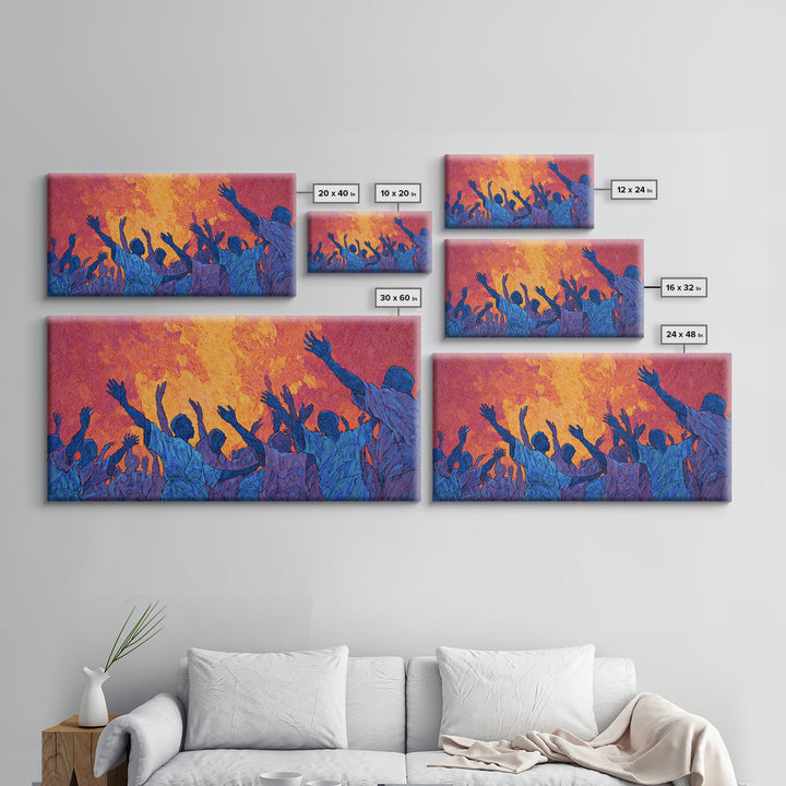 Blue Celebration Crowd Wall Art, African Festival Dance, Abstract African Art, Spiritual Wall Decor, Vibrant Canvas Print
