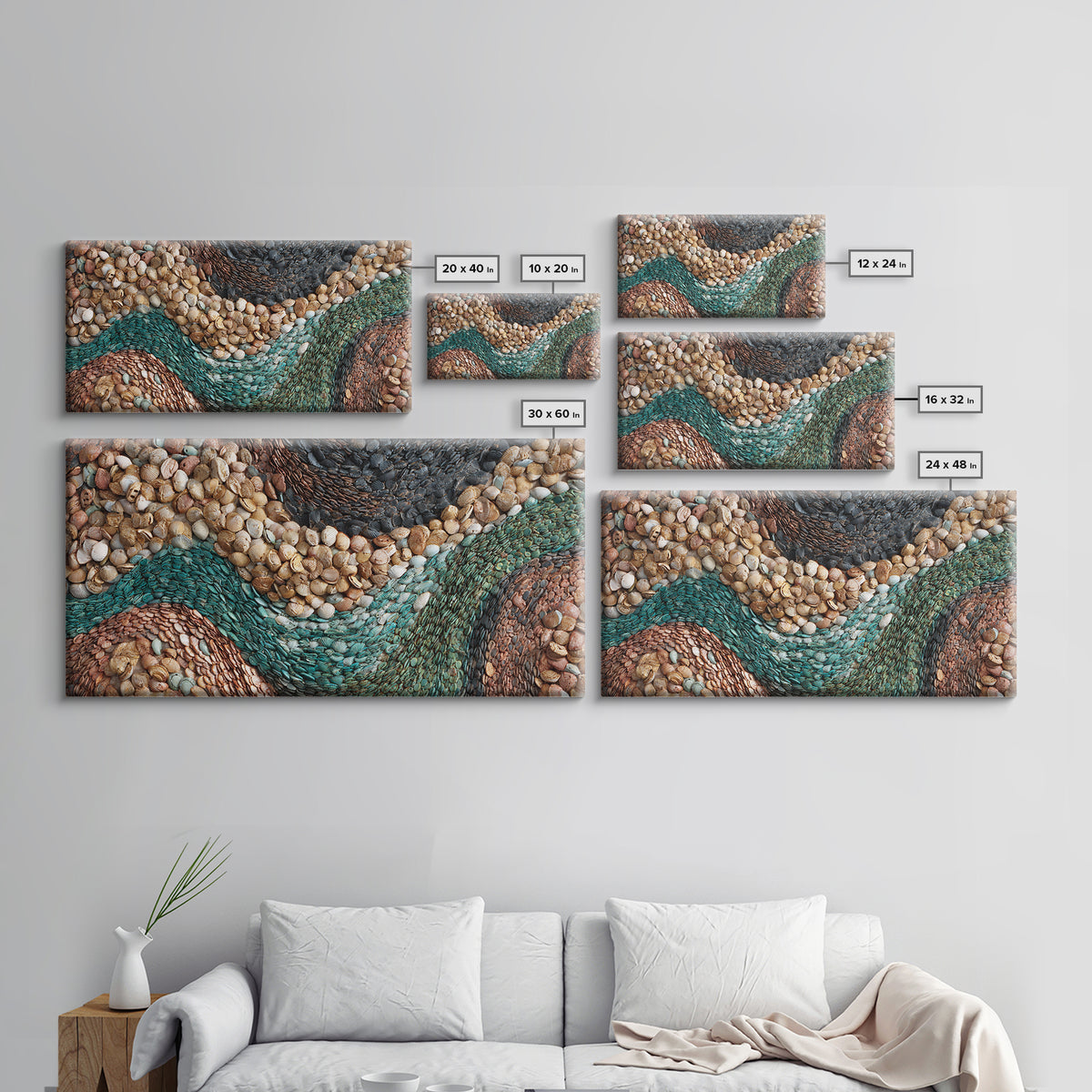 Teal Earth Shell Landscape Wall Art, Textured African Abstract, Boho Wall Decor, Nature Inspired Home Decor Framed Canvas Print