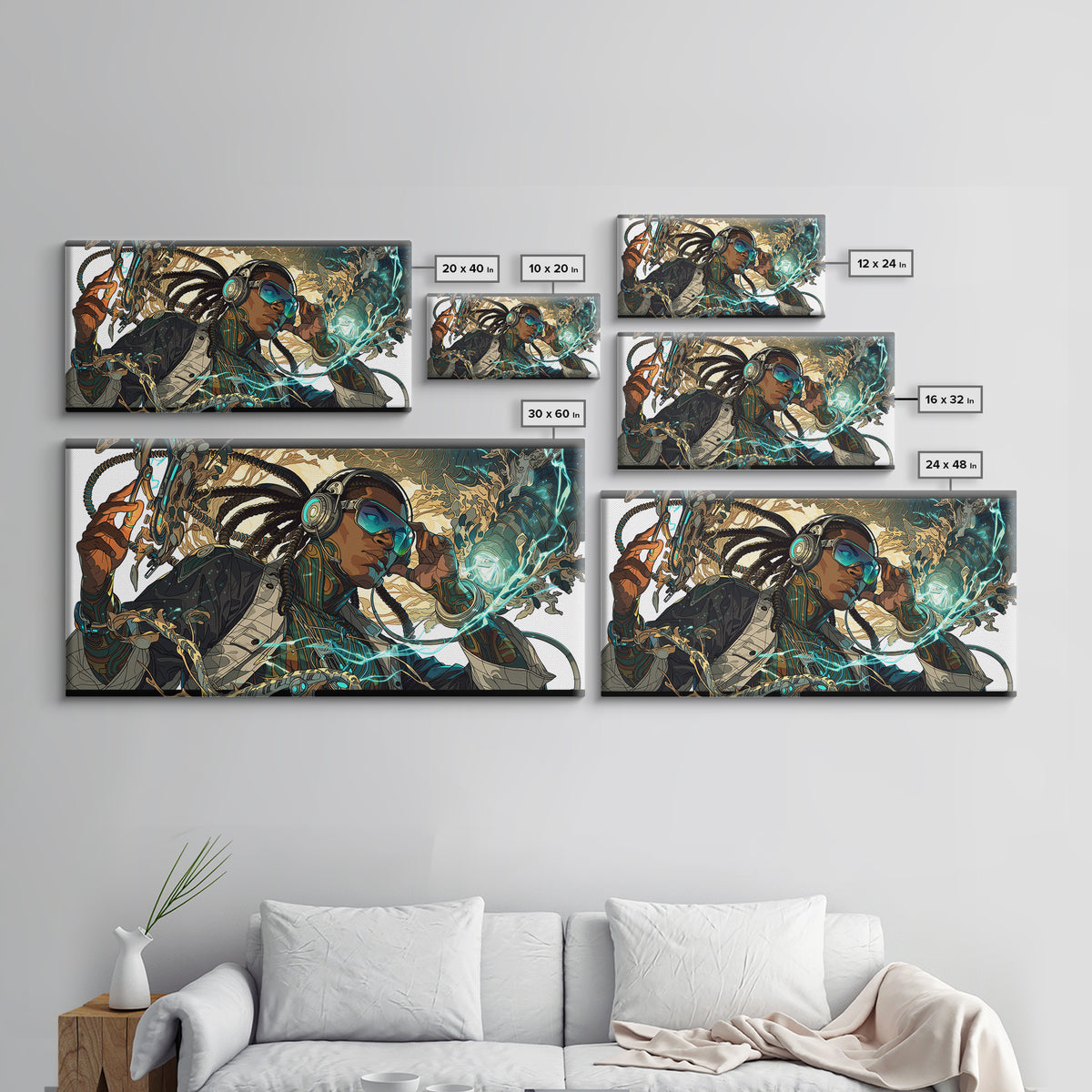 Afrofuturist Black Woman With Headphones Framed Canvas Print, Sci Fi Portrait, Afrocentric Wall Art, Digital Art Decor Gift