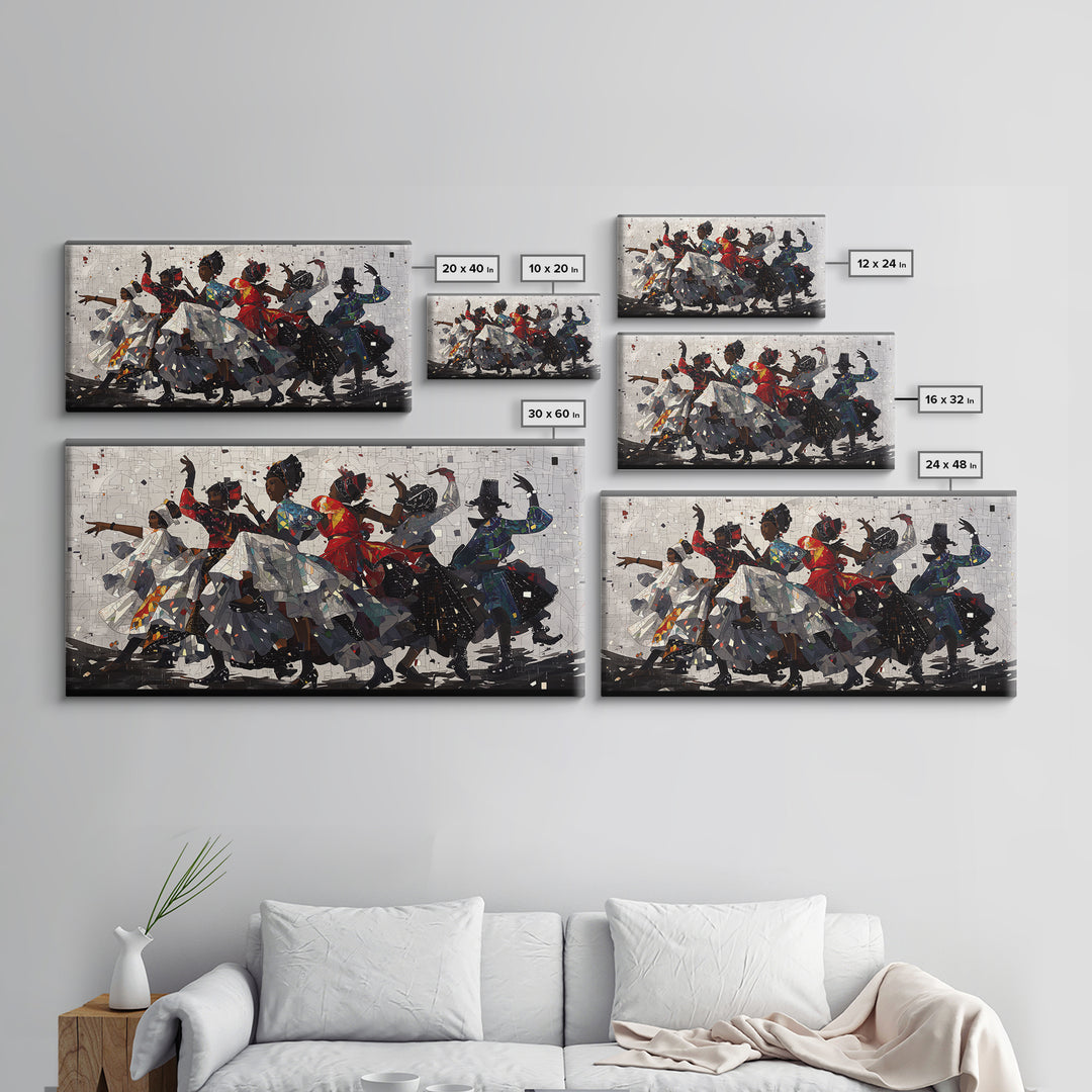 African Women Dancing In Colorful Dresses Wall Art, Afrocentric Culture Decor, Black Women Art, Tribal Dance Canvas Print