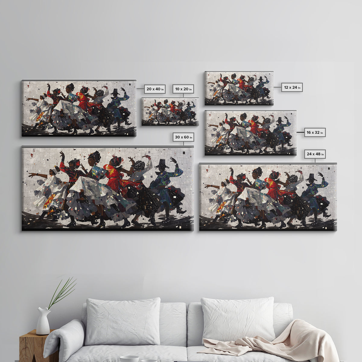 African Women Dancing In Colorful Dresses Wall Art, Afrocentric Culture Decor, Black Women Art, Tribal Dance Canvas Print