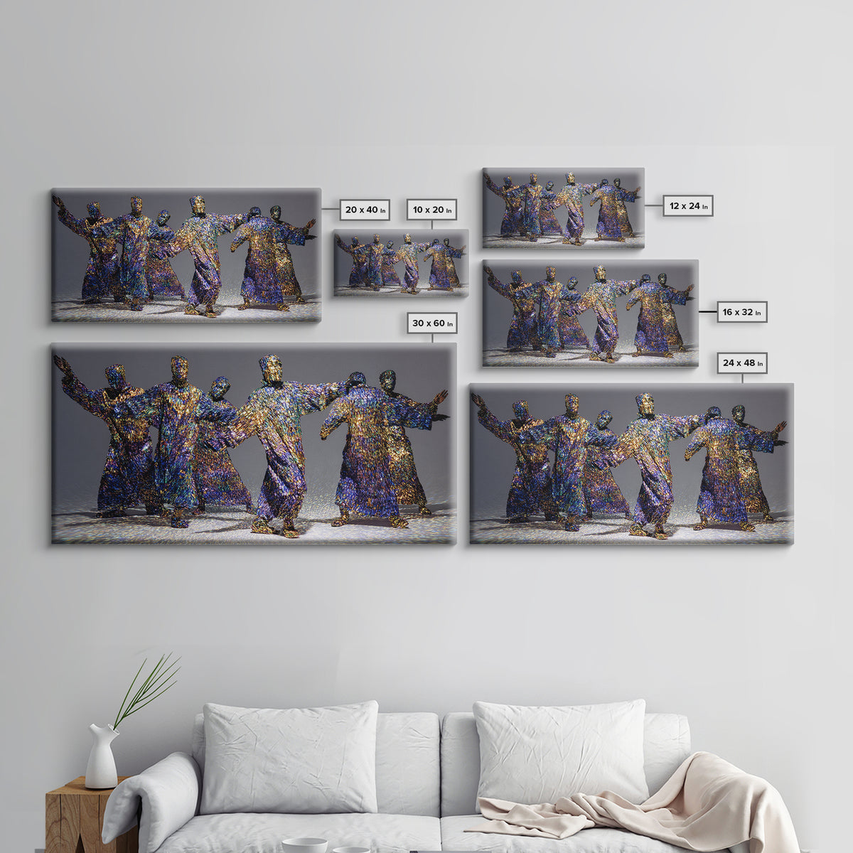 Shimmering Abstract African Figures Dancing Framed Canvas Print, Gold Black Art, Contemporary Afrocentric Wall Decor, Luxury Canvas Art