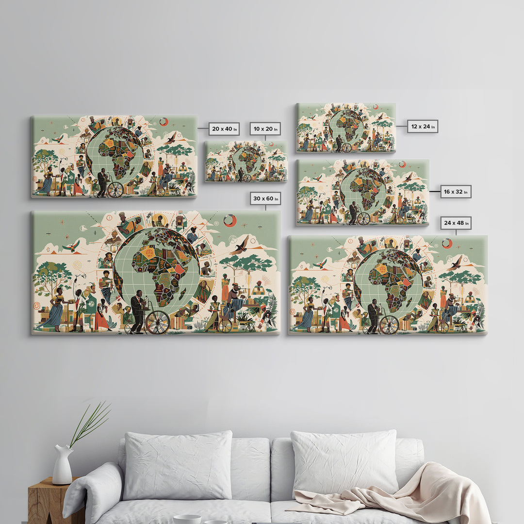 Illustrated Africa Globe Community Wall Art, African Culture Art, Motherland Map Decor, Afrocentric Home Decor Gift For Her