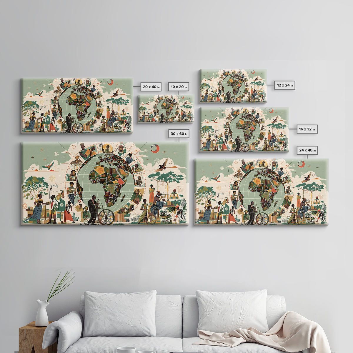 Illustrated Africa Globe Community Wall Art, African Culture Art, Motherland Map Decor, Afrocentric Home Decor Gift For Her