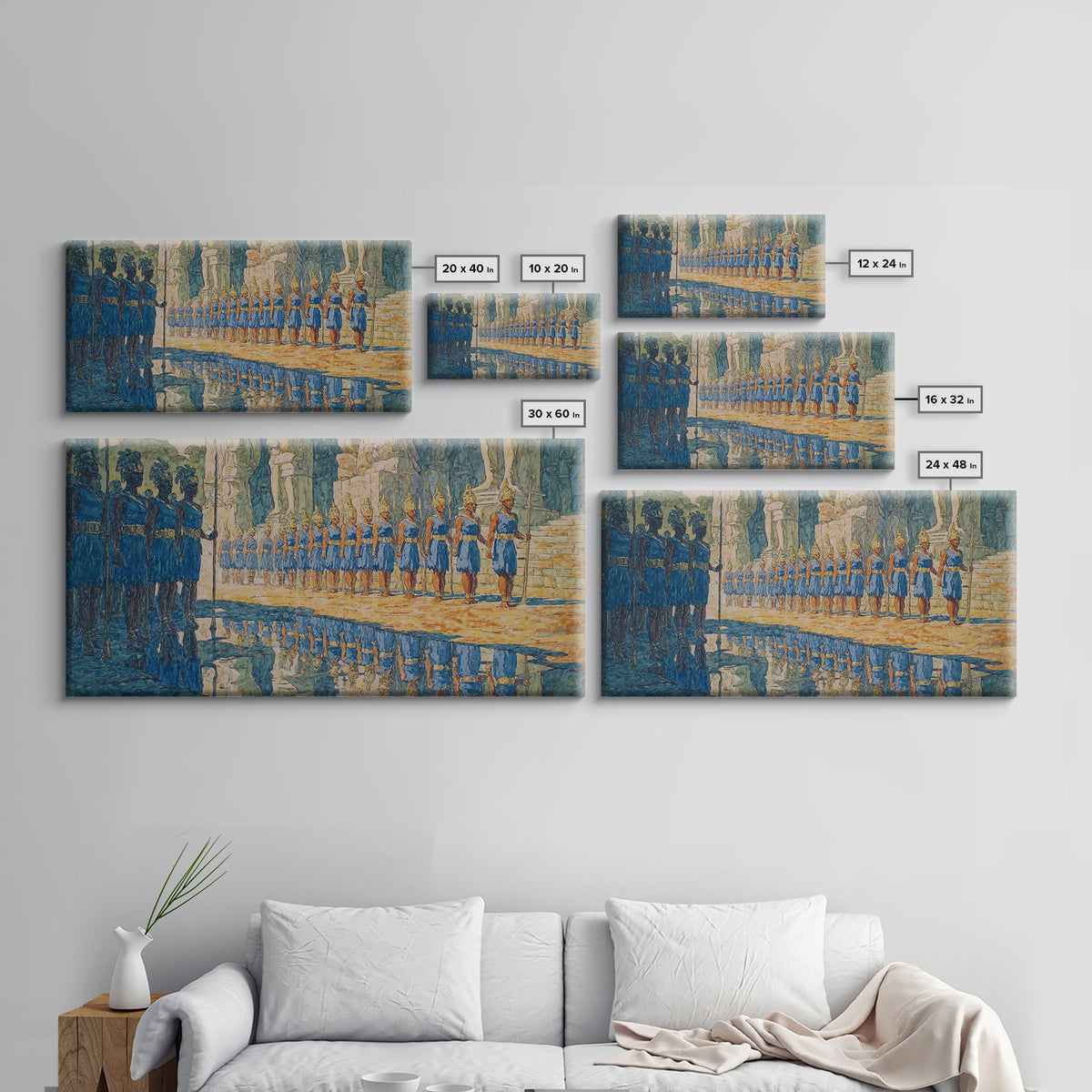 Blue Palace Guard Procession Canvas Print, African Warrior Art, Royal Cultural Wall Decor, Statement Living Room Artwork