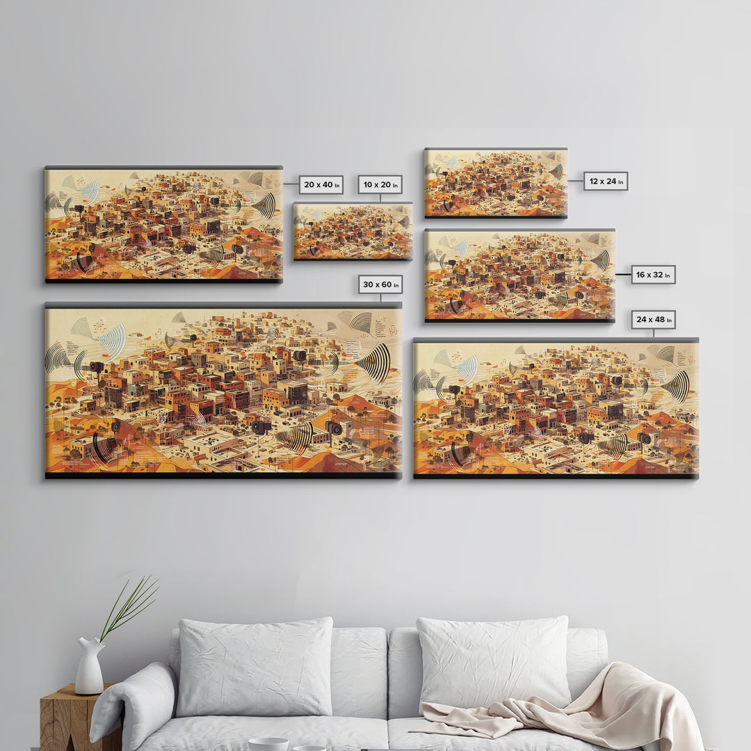 Sunlit Desert City Aerial Wall Art, African Landscape, Terracotta Architecture Print, Modern Boho Office Decor Gift For Him