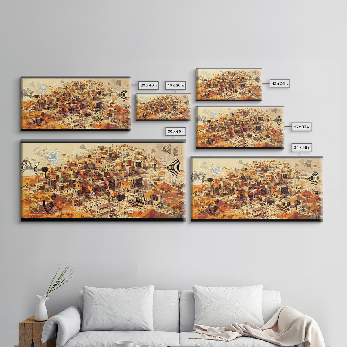 Sunlit Desert City Aerial Wall Art, African Landscape, Terracotta Architecture Print, Modern Boho Office Decor Gift For Him