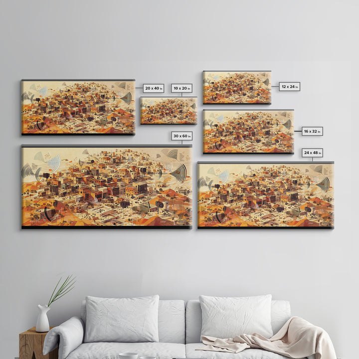 Sunlit Desert City Aerial Wall Art, African Landscape, Terracotta Architecture Print, Modern Boho Office Decor Gift For Him