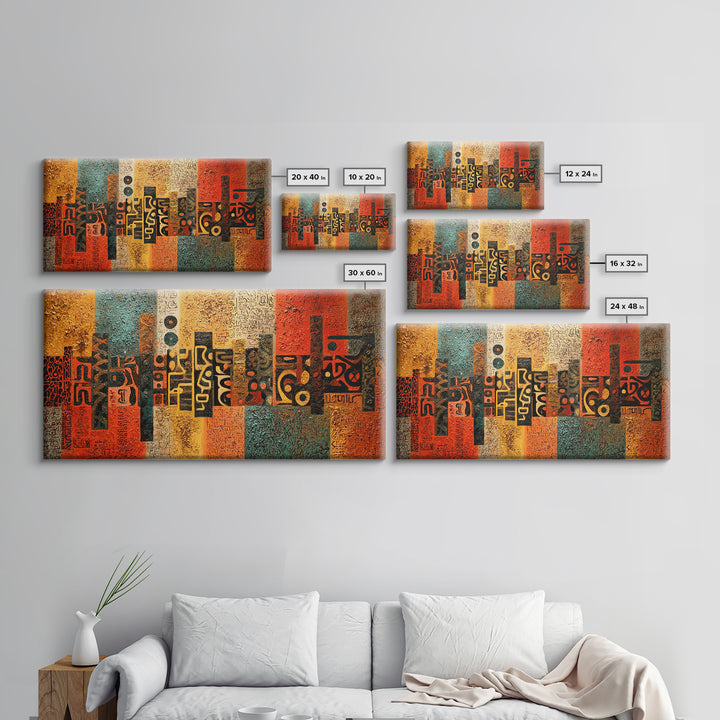 Abstract African Glyphs And Symbols Canvas Print, Tribal Art Decor, Earth Tone Wall Art, Modern Cultural Home Decor Gift