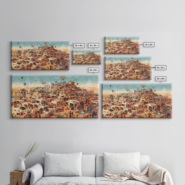 Futuristic Desert African City Wall Art, Afrocentric Urban Landscape, Modern African Art Print, Cultural Home Decor Gift