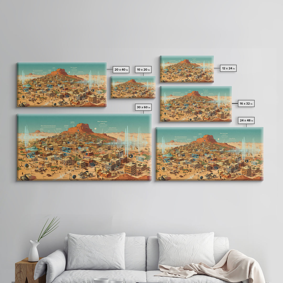 Sci Fi Desert African Town Wall Art, Futuristic Sahara Landscape, Afrocentric Digital Art, Modern African Home Decor Gift