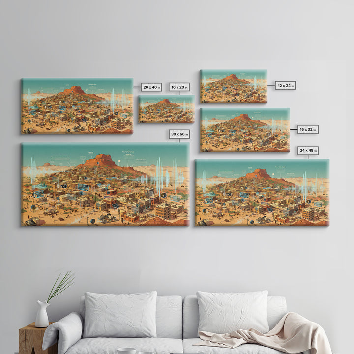 Sci Fi Desert African Town Wall Art, Futuristic Sahara Landscape, Afrocentric Digital Art, Modern African Home Decor Gift