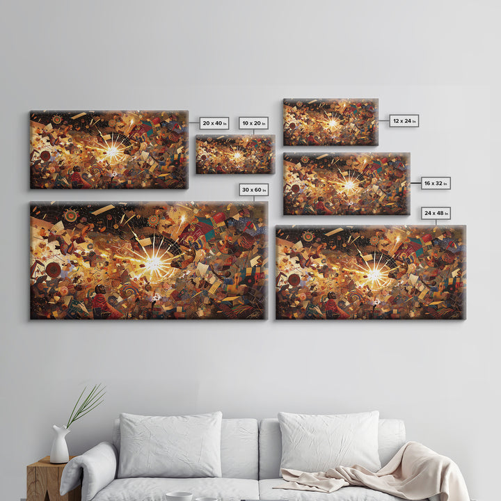 Radiant African Fabric Collage Wall Art, Abstract Tribal Patterns, Colorful Afrocentric Decor, Modern Cultural Art Print