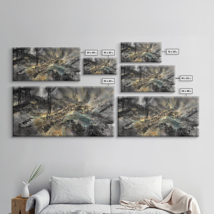 Moody Black And Gold Abstract Landscape Wall Art, Luxury Canvas Art, Modern Abstract Wall Art, Elegant Home Decor, Statement Piece