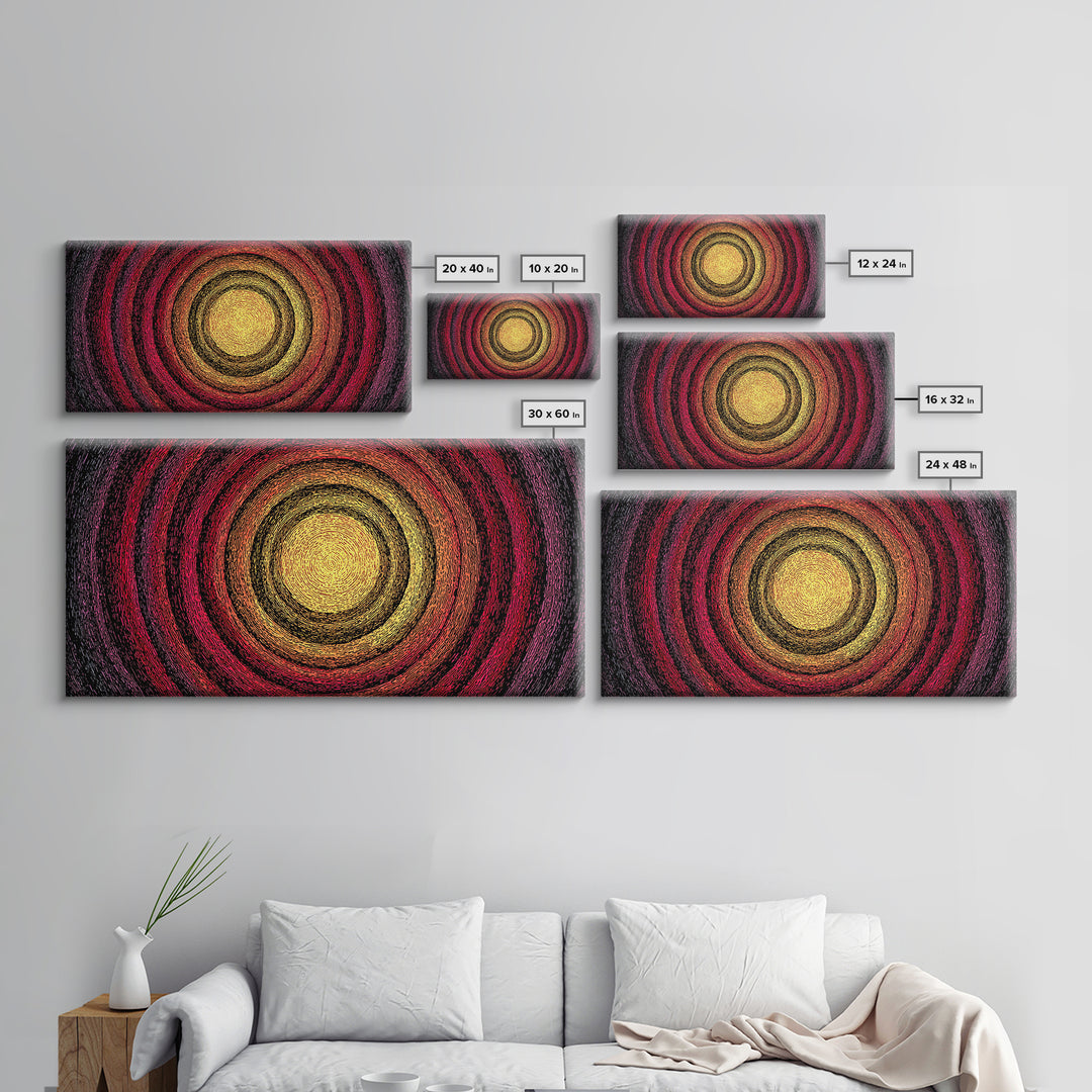 Fiery Concentric Sunburst Canvas Print, Abstract African Inspired Wall Art, Red Orange Black Modern Boho Decor, Statement Home Gift