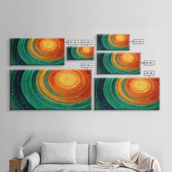 Teal Orange Cosmic Spiral Canvas Print, Abstract African Inspired Wall Art, Vibrant Modern Decor, Boho Statement Gift For Home