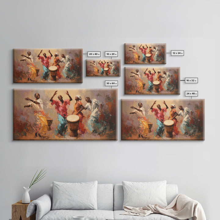 Joyful African Dancers With Drum Wall Art, Abstract Afrocentric Painting, Colorful Cultural Decor, Music Room Canvas Gift