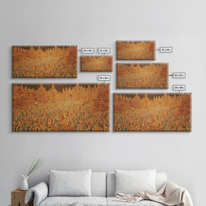Golden West African City Crowd Canvas Print, Abstract Cultural Wall Decor, Ancient Architecture Art, Warm Earth Tone Gift