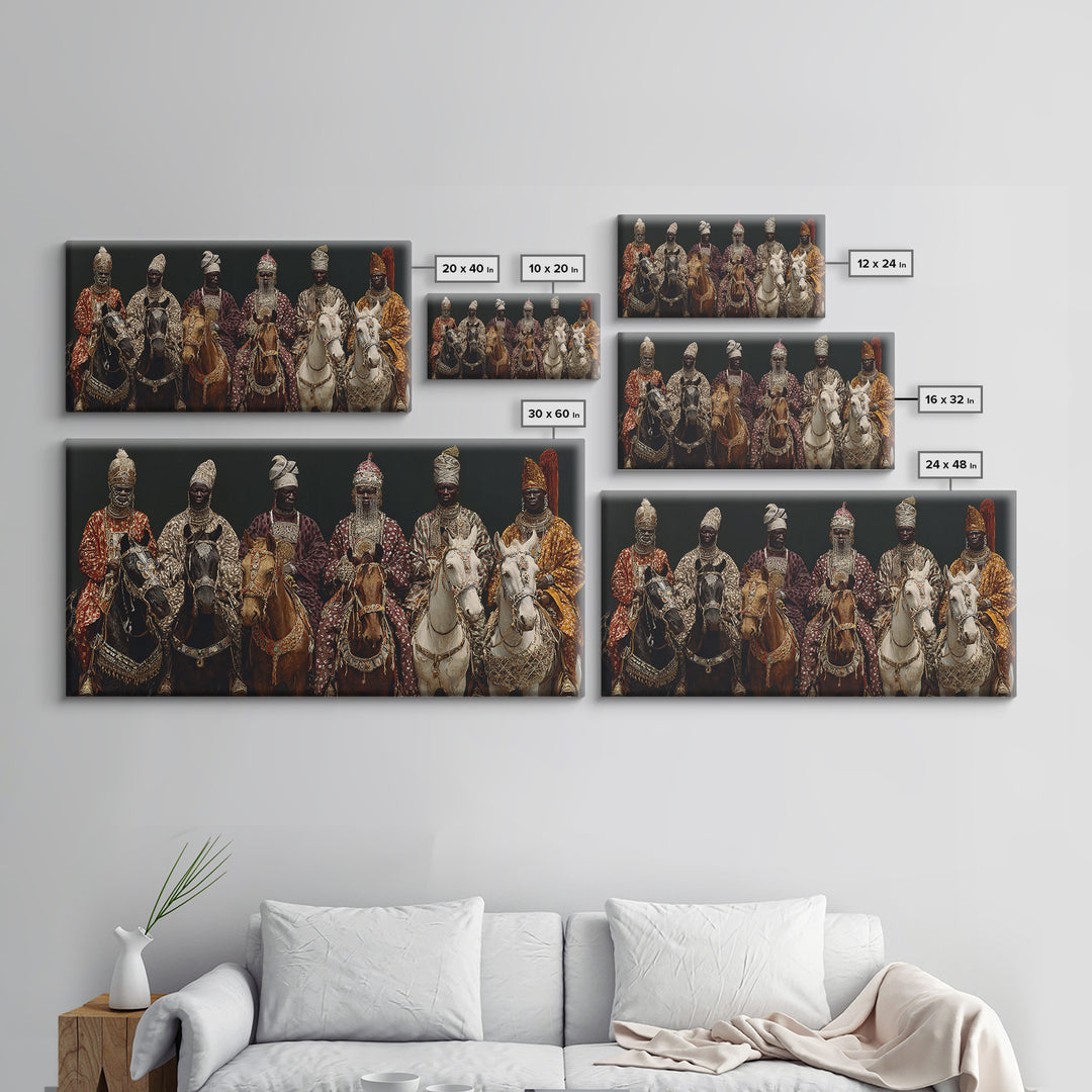 Royal African Horsemen Framed Canvas Print, Jeweled Cavalry Portrait Wall Art, Tribal Queen Decor, Luxury Home Decor Gift