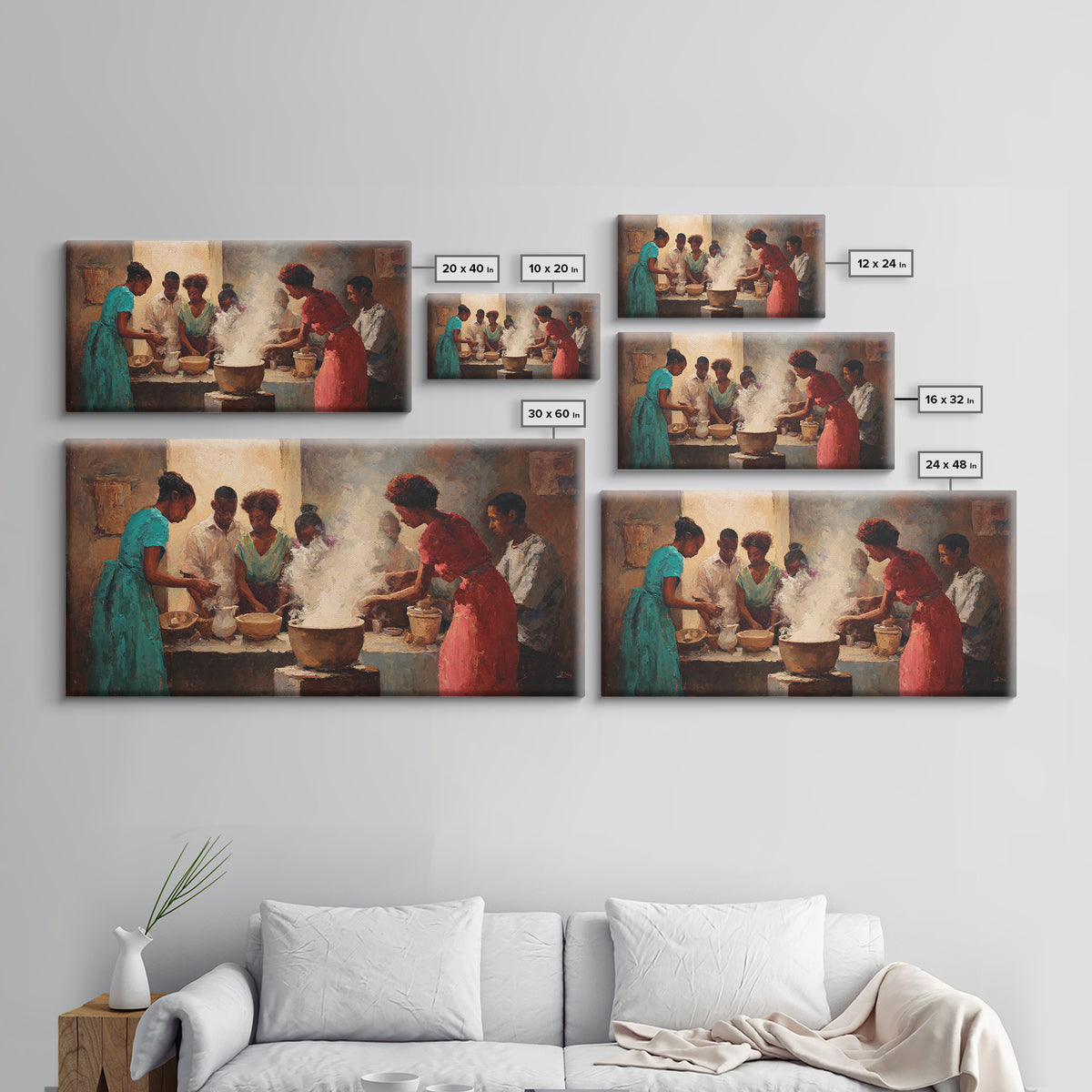 Community Cooking With Steaming Pot Wall Art, African American Art, Black Family Kitchen Decor, Cultural Home Decor Gift