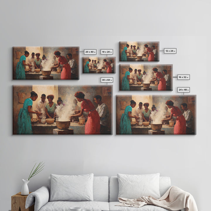 Community Cooking With Steaming Pot Wall Art, African American Art, Black Family Kitchen Decor, Cultural Home Decor Gift
