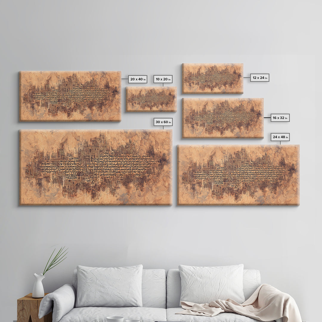 Terracotta Script Map Wall Art, African Inspired Abstract Calligraphy, Geometric Cultural Decor, Earth Tone Canvas Home Decor Gift