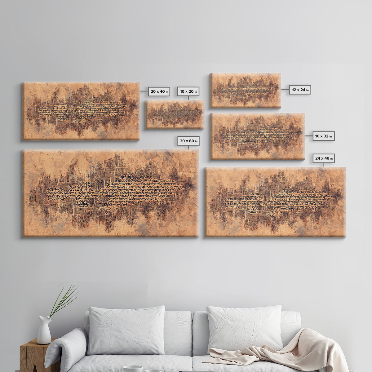 Terracotta Script Map Wall Art, African Inspired Abstract Calligraphy, Geometric Cultural Decor, Earth Tone Canvas Home Decor Gift