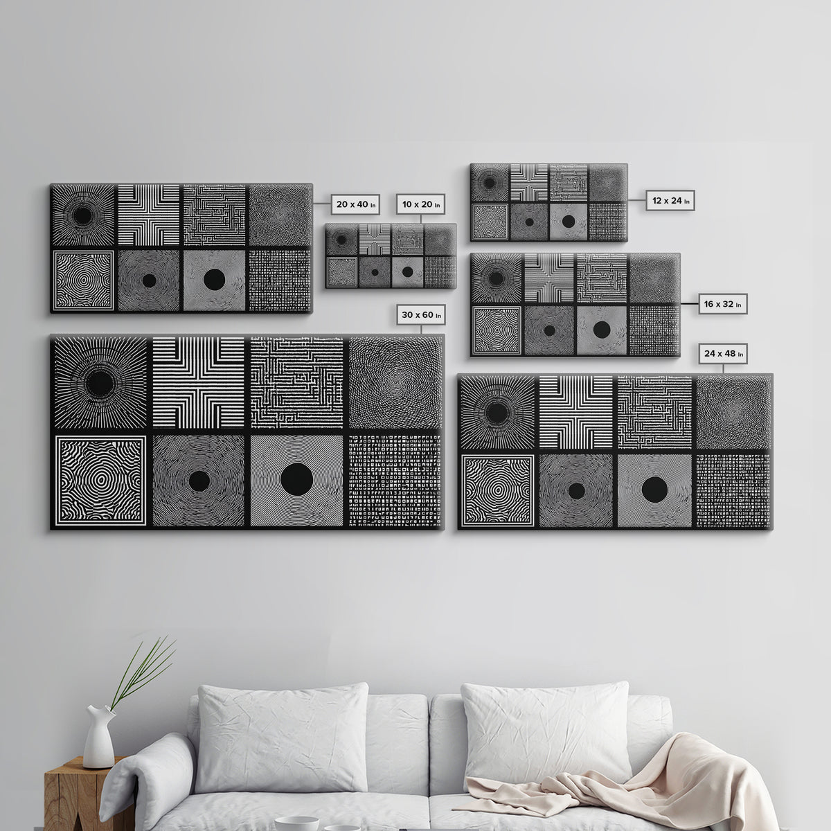 Black White Optical Pattern Canvas Print, African Abstract Geometric Art, Minimalist Modern Wall Decor, Bold Home Decor Gift