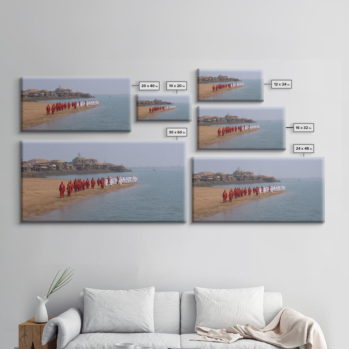 Red And White Beach Procession Wall Art, African Coastal Ceremony Canvas Print, Cultural Travel Decor For Living Room Gift