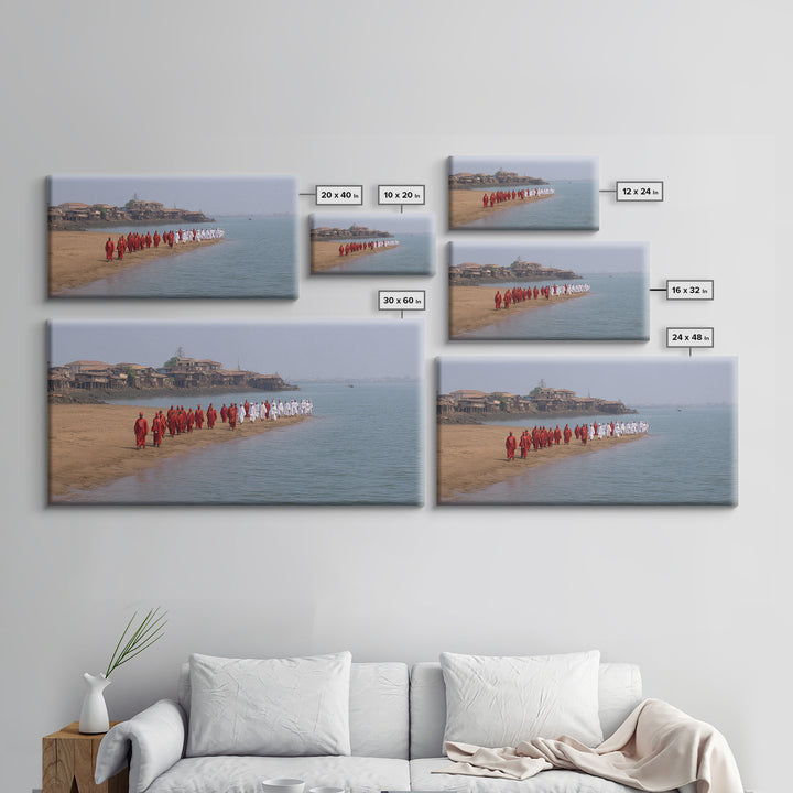 Red And White Beach Procession Wall Art, African Coastal Ceremony Canvas Print, Cultural Travel Decor For Living Room Gift