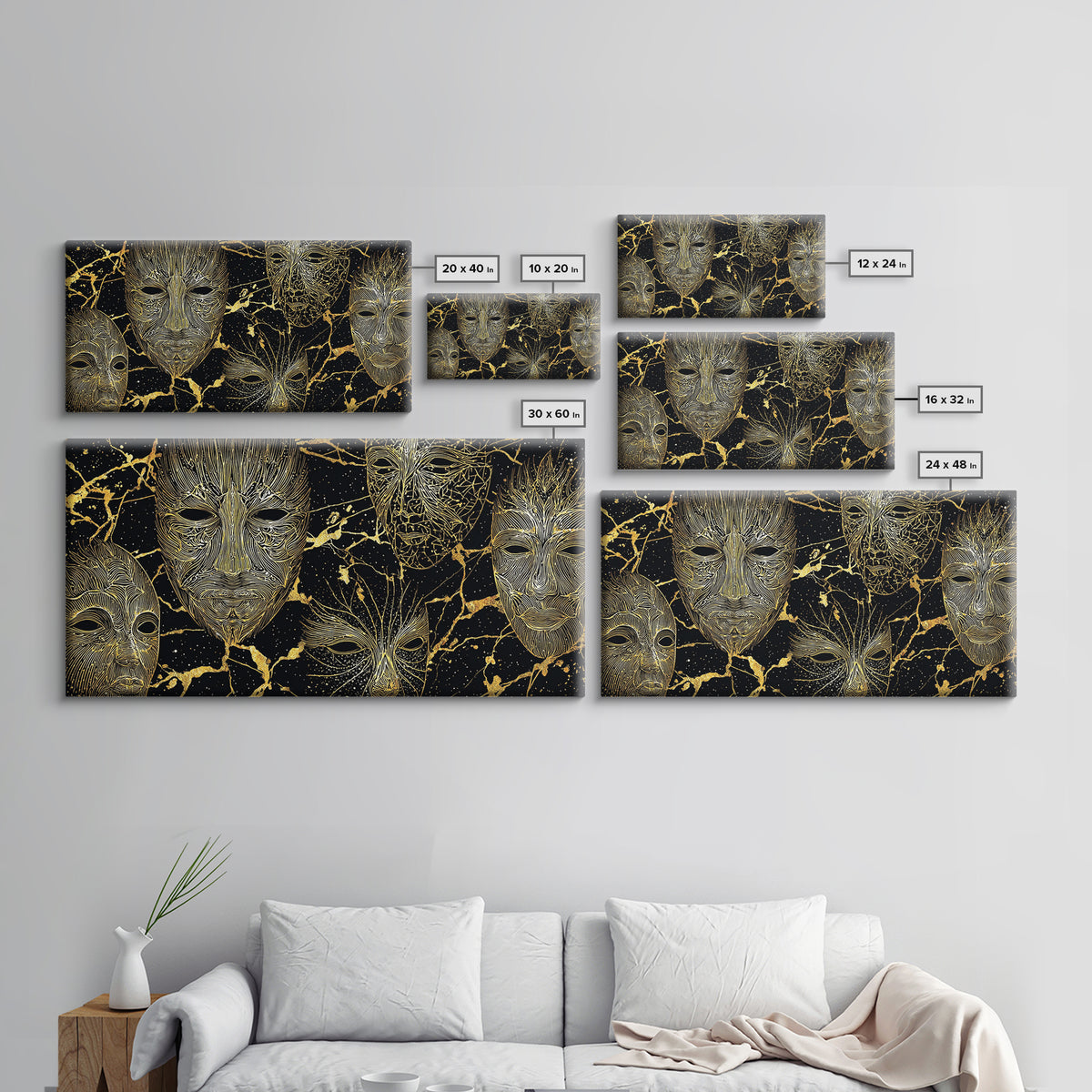 Gold Line African Mask Wall Art, Black And Gold Tribal Art Print, Abstract African Art Decor, Afrocentric Statement Decor
